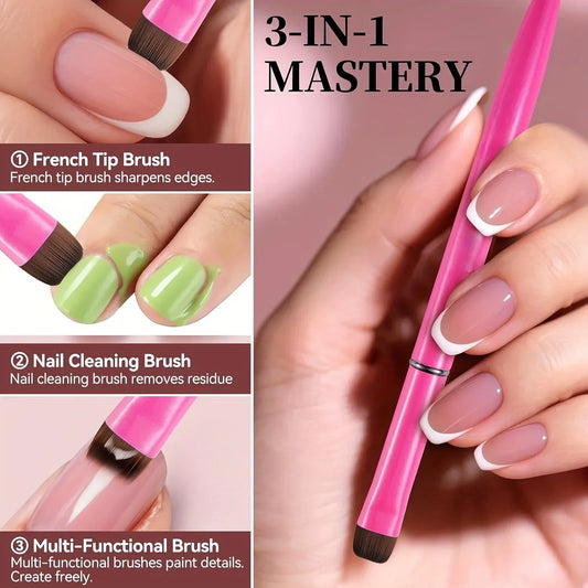 3 in 1 French Nail Brush, with Multi-function Brush Head - Fine Nail Brush, Suitable for Gel and Acrylic Nails, Precise Cleaning
