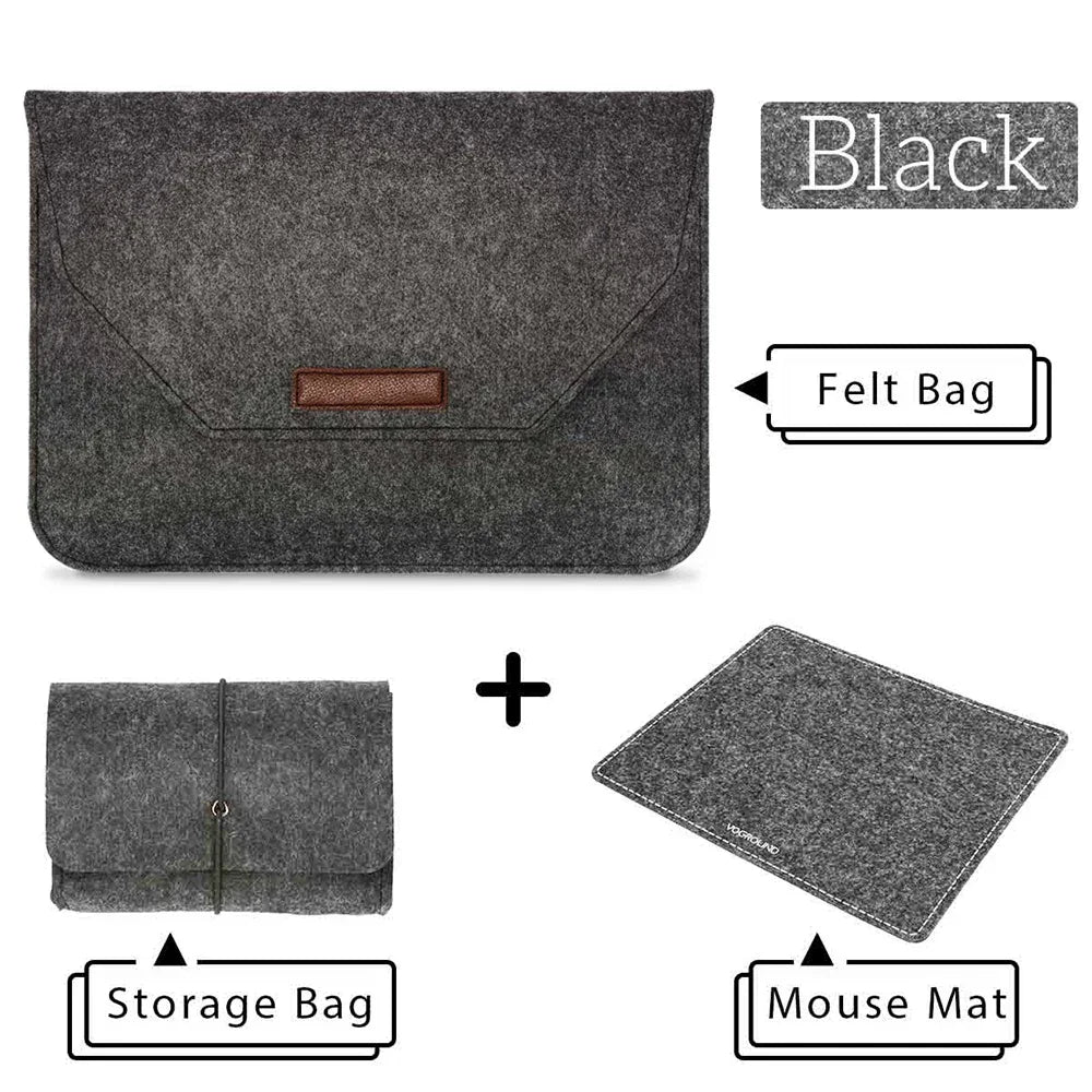 Premium Wool Felt Laptop Sleeve Bag with Mousepad