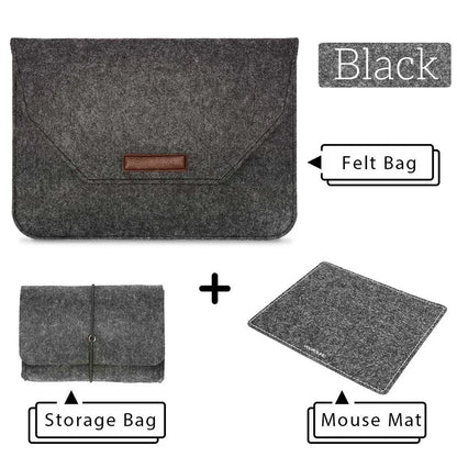 Premium Wool Felt Laptop Sleeve Bag with Mousepad