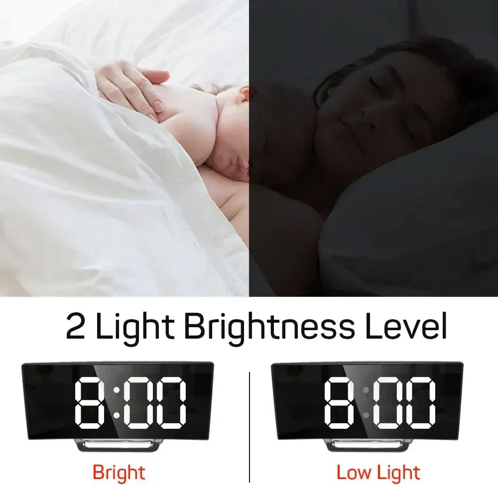 Electronic Alarm Clock Noiseless Design Digital LED Large Display Mirror Electronic Clock Digital Alarm Clock LED Mirror Clocks - Urbizia