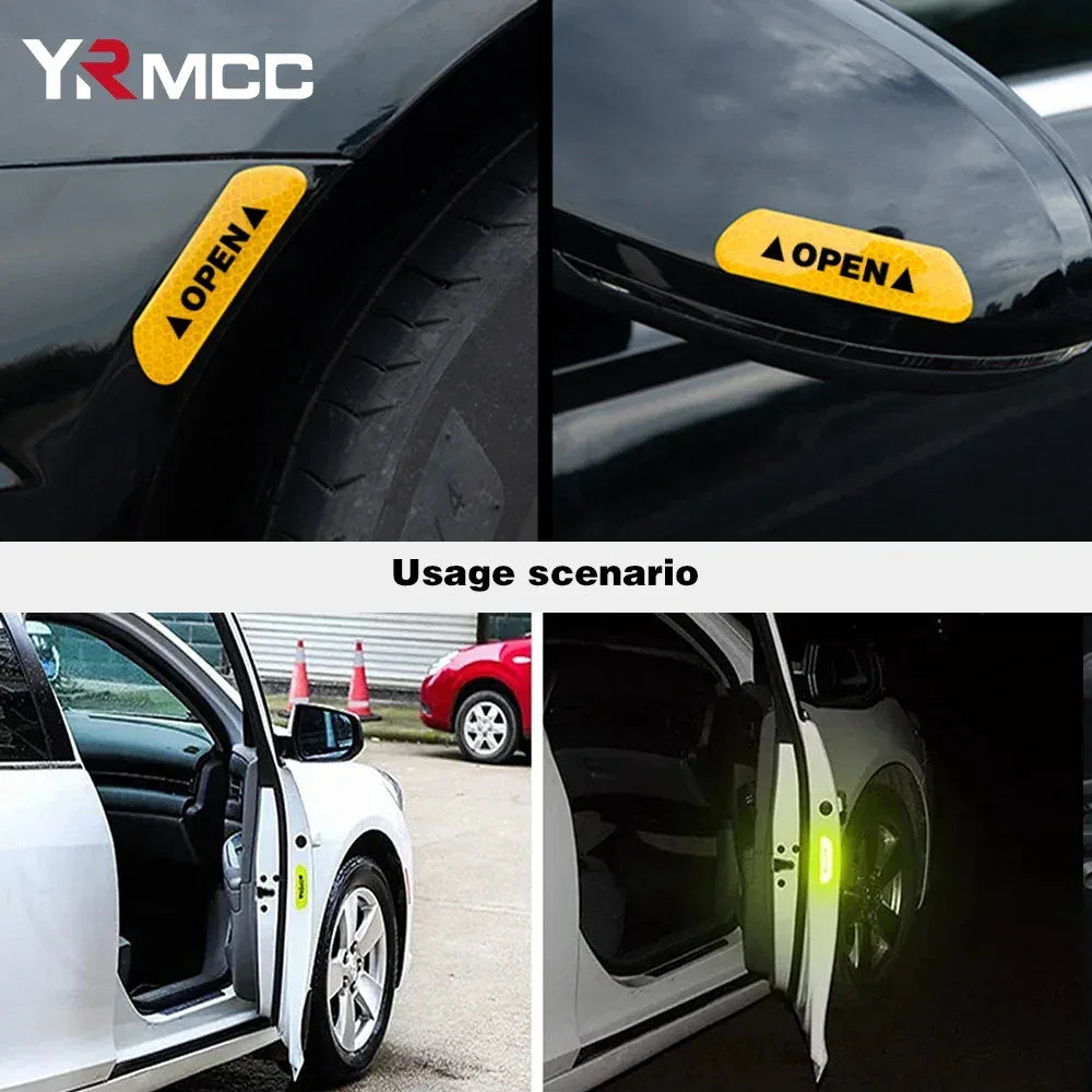 4PCS Reflective Car Door Sticker Safety Opening Warning Reflector Tape Decal Car Accessories Exterior Interior Reflector Sticker - Urbizia