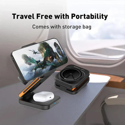 3 in 1 Foldable Charging Station Fast Magnetic Wireless Charger Stand for iPhone 17 16 15 14 13 12 Apple Watch 8 7 6 Airpods Pro - Urbizia