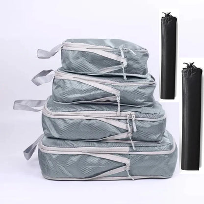 6PCS Travel Compressed Packing Cubes Storage Organizer Set With Shoe Bag Mesh Visual Luggage Portable Lightweight Suitcase Bag