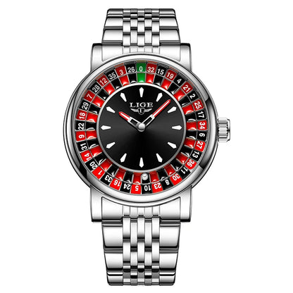 LIGE Fashion Men Watch Rotating Dial Las Vegas Roulette Desktop Theme Watch Men Waterproof Luminous Clock Watches Creative Clock
