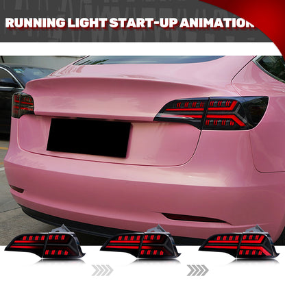 LED Tail Lights for Tesla Model 3 Model Y 2017-2022 Sequential Yellow Turn Signal Dynamic Animation Black Rear Lamps Assembly