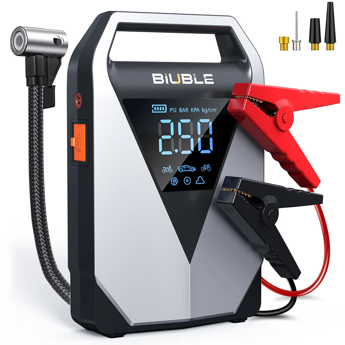 1500A Peak Car Battery Starter Kit, Featuring a 150 PSI Air Compressor, Jump Cable Box, Portable Starter for 12L of Gasoline/10.0L of Diesel Engines, LCD Display, 3-Mode LED Flashlight, Fast Charging USB-C, Lithium Polymer Ba