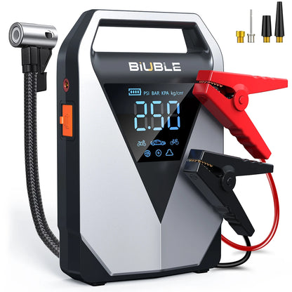 1500A Peak Car Battery Starter Kit, Featuring a 150 PSI Air Compressor, Jump Cable Box, Portable Starter for 12L of Gasoline/10.0L of Diesel Engines, LCD Display, 3-Mode LED Flashlight, Fast Charging USB-C, Lithium Polymer Ba