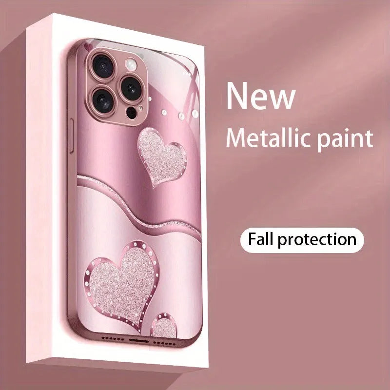Cute Love Heart Pattern Phone Case For Samsung S25 S24 S23 S22 S21 S20 Note20 Edge Plus Ultra 4G 5G Luxury Tempered Glass Cover
