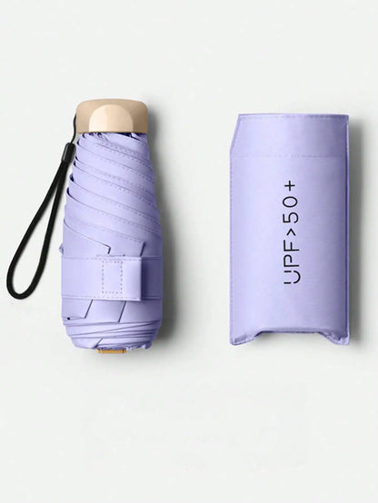 1pc Lightweight Portable Travel Umbrella, Waterproof, Manual Open/Close, 6 Reinforced Ribs, UV Protection Sunshade, Unisex (Due To Batch Differences, The Umbrella Fabric, Rib Color, English Letter Pattern Design, Button Shape