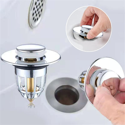 Chrome Pop-Up Sink Drain Plug – Push-Type Hair Catcher & Stopper
