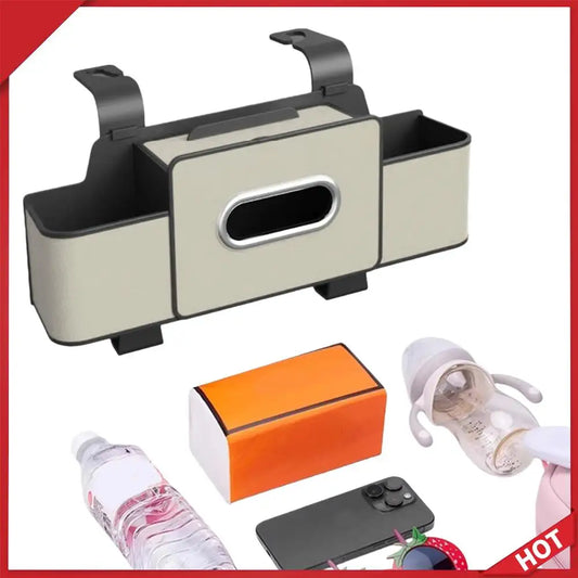 Multifunctional Car Organizer with Cup Holder Tissue Box and Hooks Vehicle Seat Back Hanging Storage Box Travel Accessories
