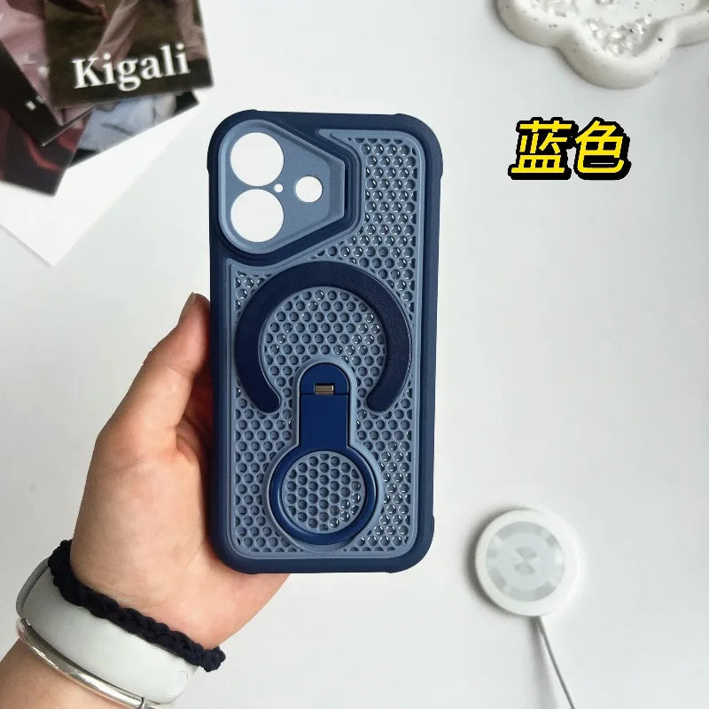 Invisible Support Bracket Cooling Heat Dissipation Phone Case for IPhone 18 Pro 17 16 15 14 13 Pro Max Breathable Magnetic Cover