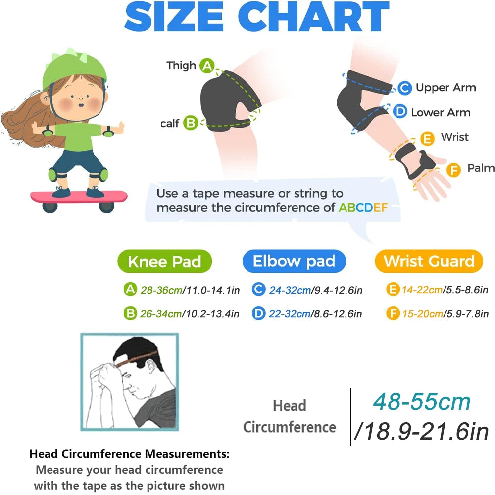 7PCS Kids Bike Helmet for Girls and Boys with Wrist Guard and Knee & Elbow Pads Adjustable Protective Gear for Toddler Skating