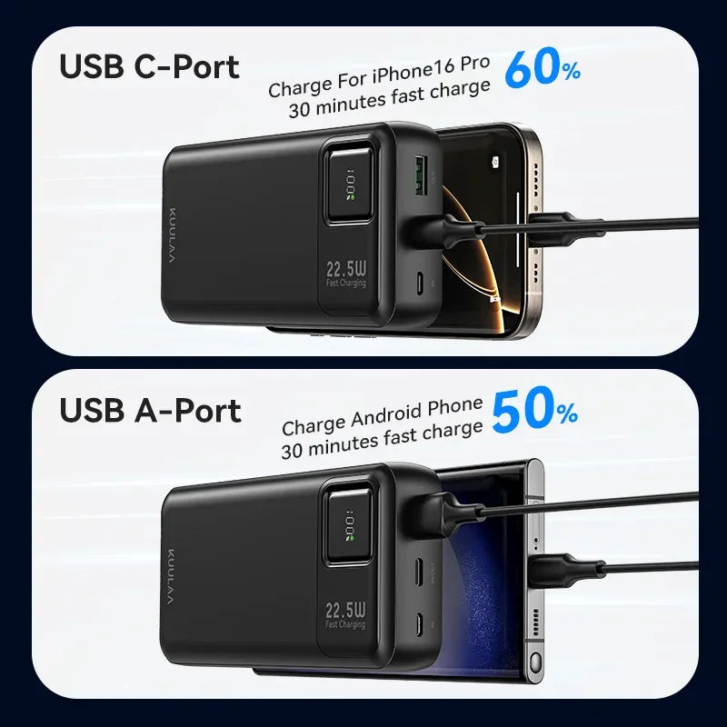 ‌KUULAA 20000mAh PD+QC3.0 Power Bank 22.5W Type-C Portable Charger for iPhone 17 16 15 Samsung Xiaomi Redmi Poco