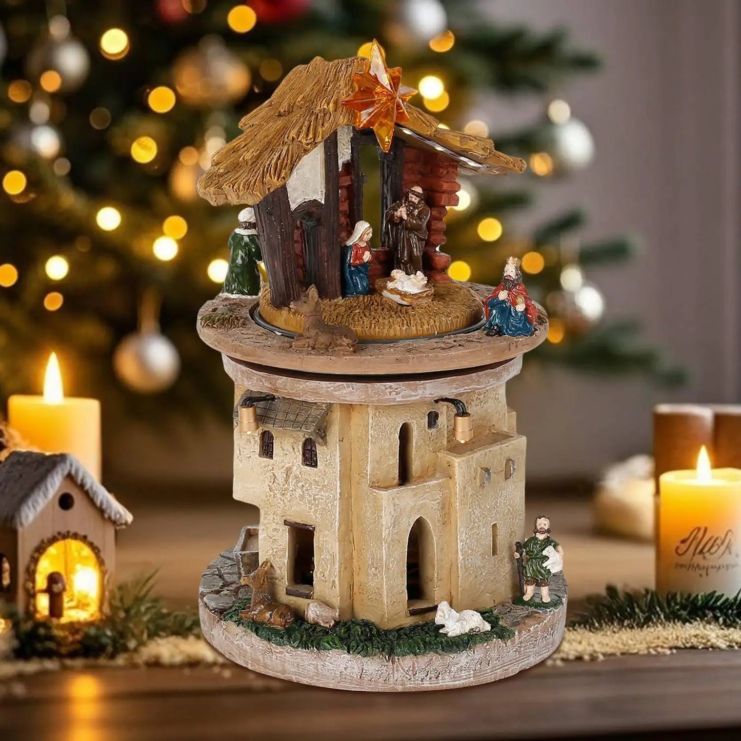 Animated Christmas Nativity Scene – Rotating Manger Figurine