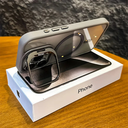 Phone Case - A Simple Magnetic Metal Frame Lens Protective Film/Stand Three-In-One Phone Case, Compatible with iPhone 18/17/16/15/14/13/12 Pro/Pro Max/Air/Plus，and For Samsung Galaxy S22/S23+/S24 FE/S25 Plus/S26 Ultra Sleek