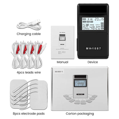 Digital TENS Unit Machine 4-Channel Tens Electrostimulator Rechargeable Body Muscle Stimulator with 20 Intensity for Pain Relief