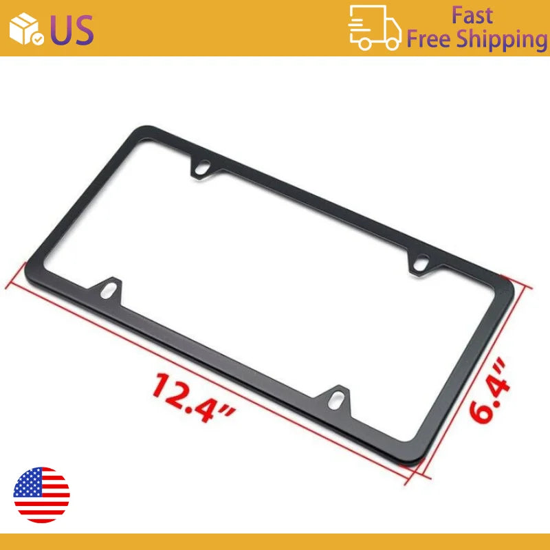 2 Pcs Stainless Steel US-Spec License Plate Frame with Square Holes and Slim Edges Includes Accessory Screws and Wrench US size