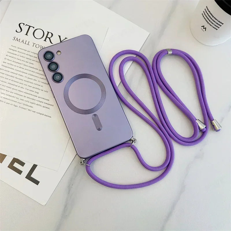 Crossbody Lanyard Magnetic Case For Samsung Galaxy S26 S25 Edge S24 S23 S22 Plus Ultra S21 FE For Magsafe Silicone Soft Cover