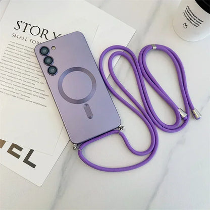 Crossbody Lanyard Magnetic Case For Samsung Galaxy S26 S25 Edge S24 S23 S22 Plus Ultra S21 FE For Magsafe Silicone Soft Cover