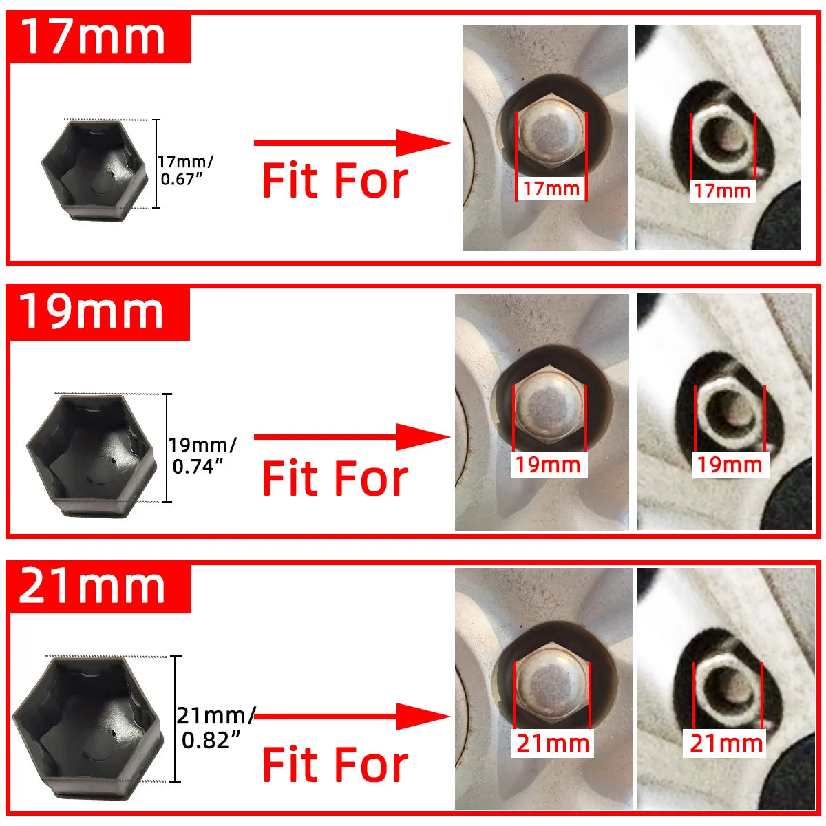 YONGRUN 20PCS 17/19/21mm Automotive Wheel Hub Screw Cover Black Plastic Dustproof Rust Proof Nut Protective Cover Tire Accessori