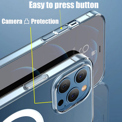 For Magsafe Magnetic Wireless Charging Case For iPhone 15 14 13 12 11 Pro Max X XR 7 8 Plus Transparent Protection Back Cover