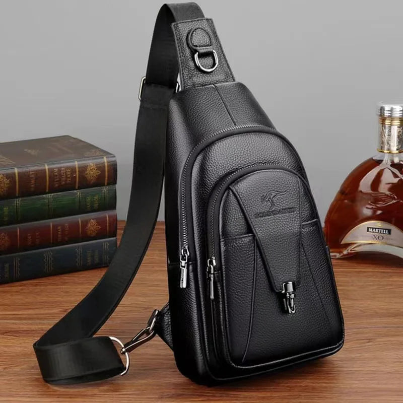 Men's Pu Leather Chest Bag, Crossbody Sling Bag Waterproof Lightweight Anti-Theft Waist Pack for Running Travel