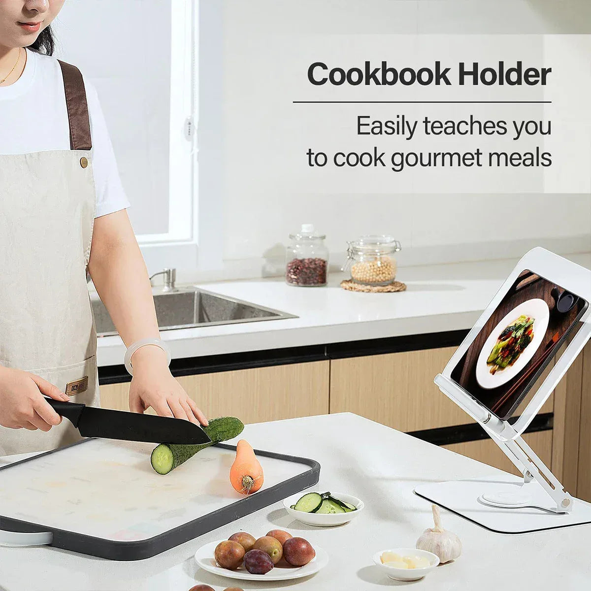 NEW Book Stand for Reading Adjustable Book Holder with 360° Rotating Base Elastic Page Clips Foldable Desktop Riser Stand - Urbizia