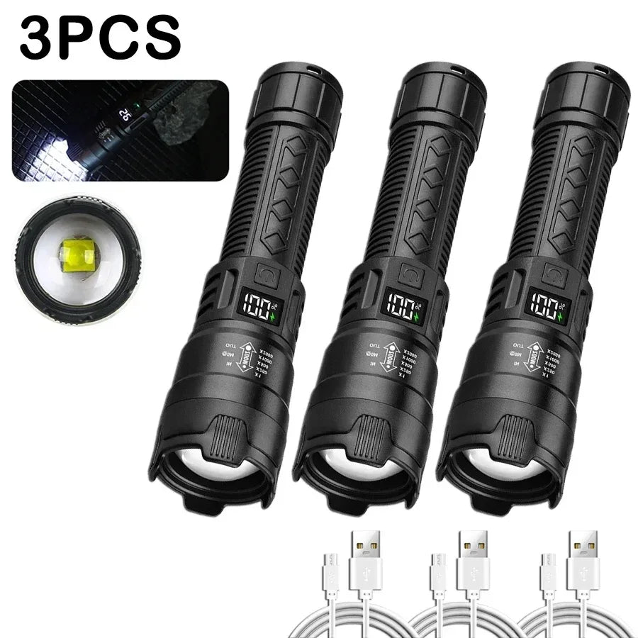 High Power 2000LM LED Flashlight Built-in Battery USB Rechargeable Strong Light Tactical Torch Outdoor Camping Hiking Lantern - Urbizia
