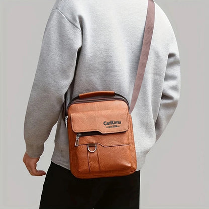 Daily Wear Vintage PU Leather Messenger Bag Fashion Solid Tone Shoulder Purse, Spacious Inner Storage for Male Everyday Items
