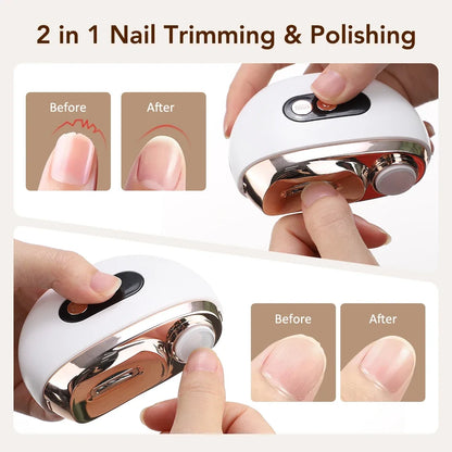 2 in 1 Multi-functional Electric Nail Clipper 3-Speed Nail Polishing Auto Nail Trimmer Scissor File with Light for Kids Adult
