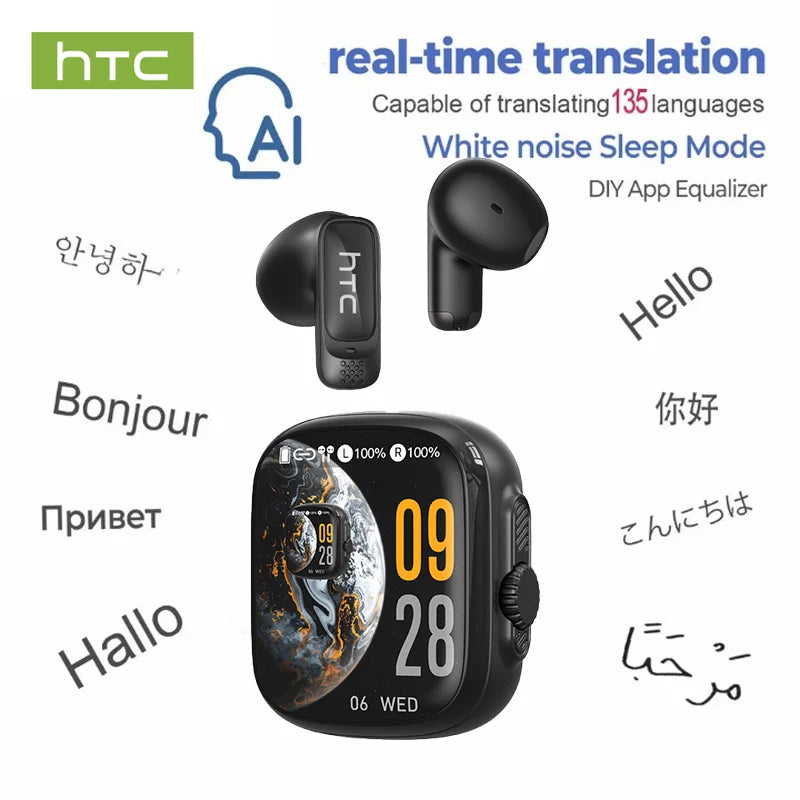 HTC NE72 TWS Open-Ear AI Translator Earbuds 135+ Languages Real-Time Translation Bluetooth 6.0 Wireless Headphones