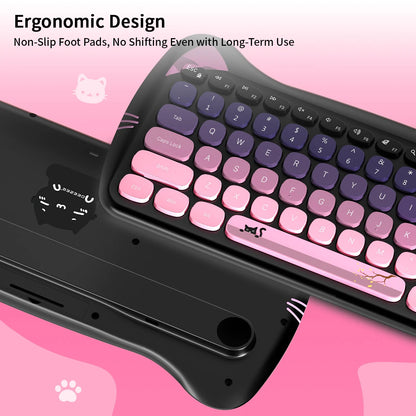 GEEZER Wireless Connection Cute Cat Shape Mixed Color Keycaps Ergonomic Cute Cat Style Keyboard Mouse Set