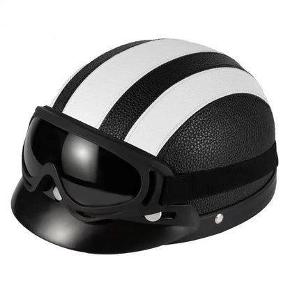 Vintage for Harley Leather Helmet for Men Women Winter Warm Universal Lightweight Half Helmet Electric Bicycles Great Gift Set