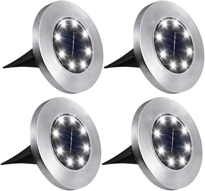 4 Pcs 8LED Solar Power Disk Light Outdoor Garden Solar Underground Light Deck Light Spotlight Buried Solar Led Lamp