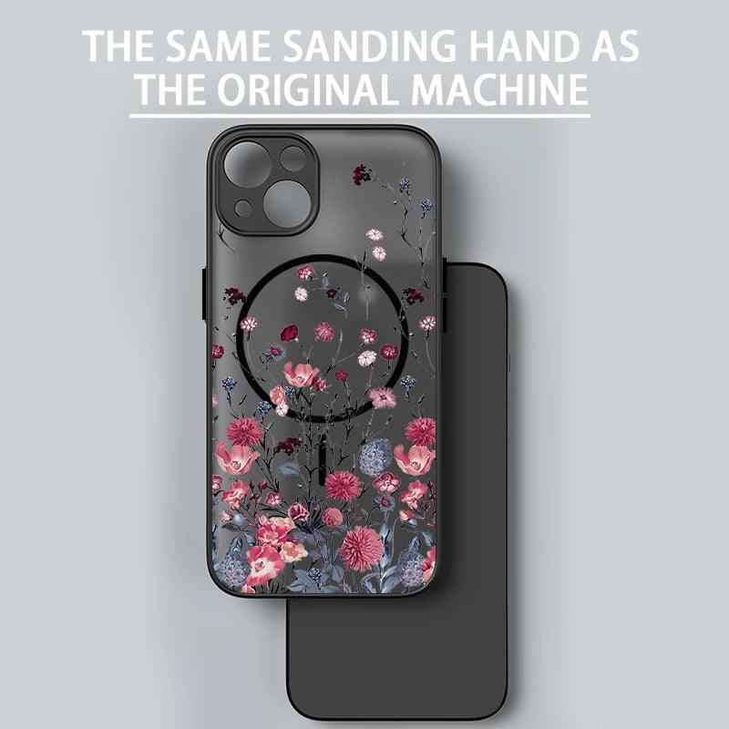 Translucent Matte Floral MagSafe Case for iPhone Series
