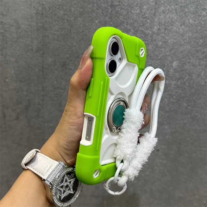 Luxury 3-in-1 Ring Stand Heavy Duty Protective Case For iPhone 17 16 15 14 13 Pro Max Shockproof and Drop-Resistant with Lanyard