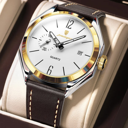 POEDAGAR Original Fashion Male Wristwatch Leather Quartz Business Men Watch Waterproof Luminous Date Elegant Men's Watches Reloj