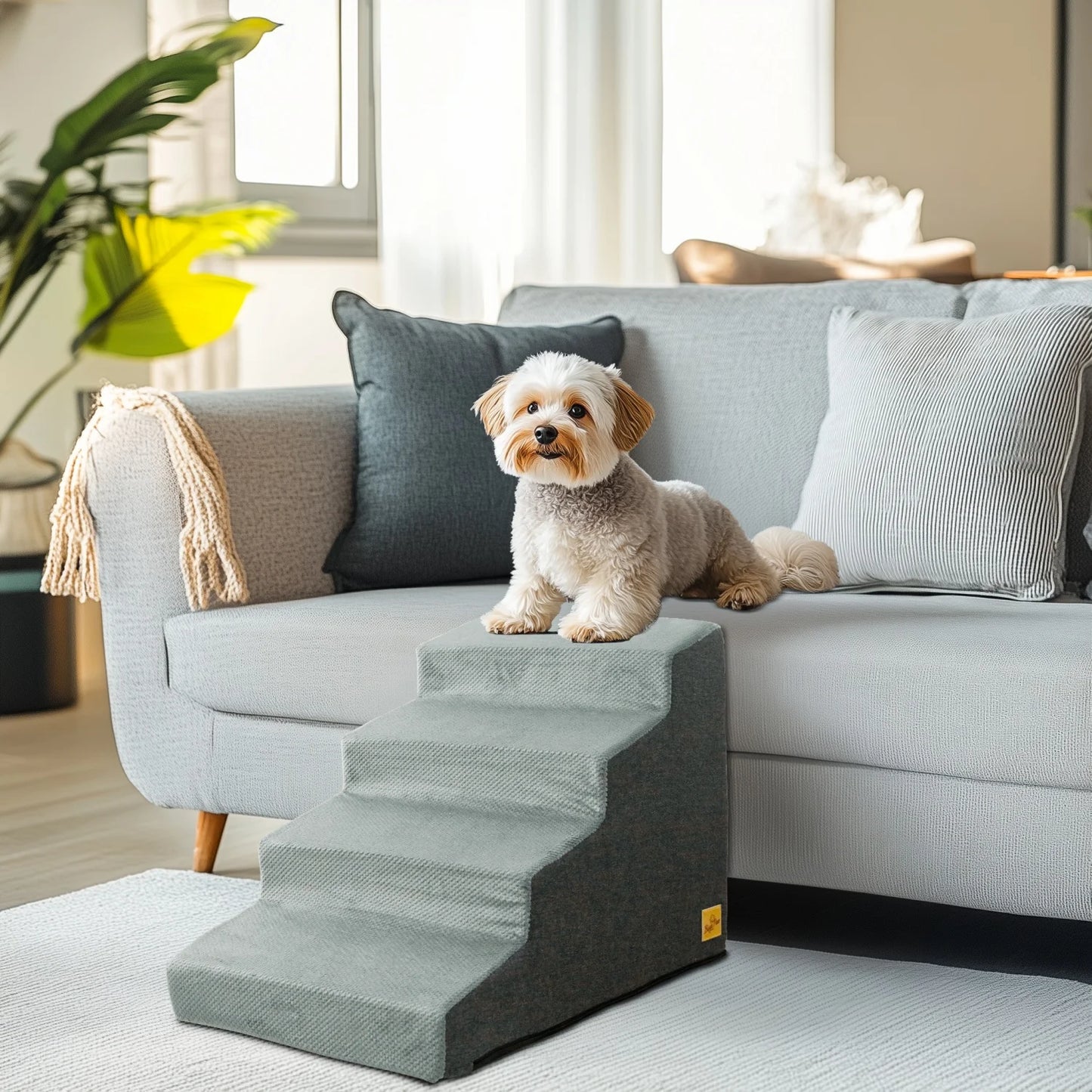 3/4 Steps Dog Stairs Ramp with Washable Cover for Small Dogs, Non-Slip Balanced, Pet Steps for Couch Sofa