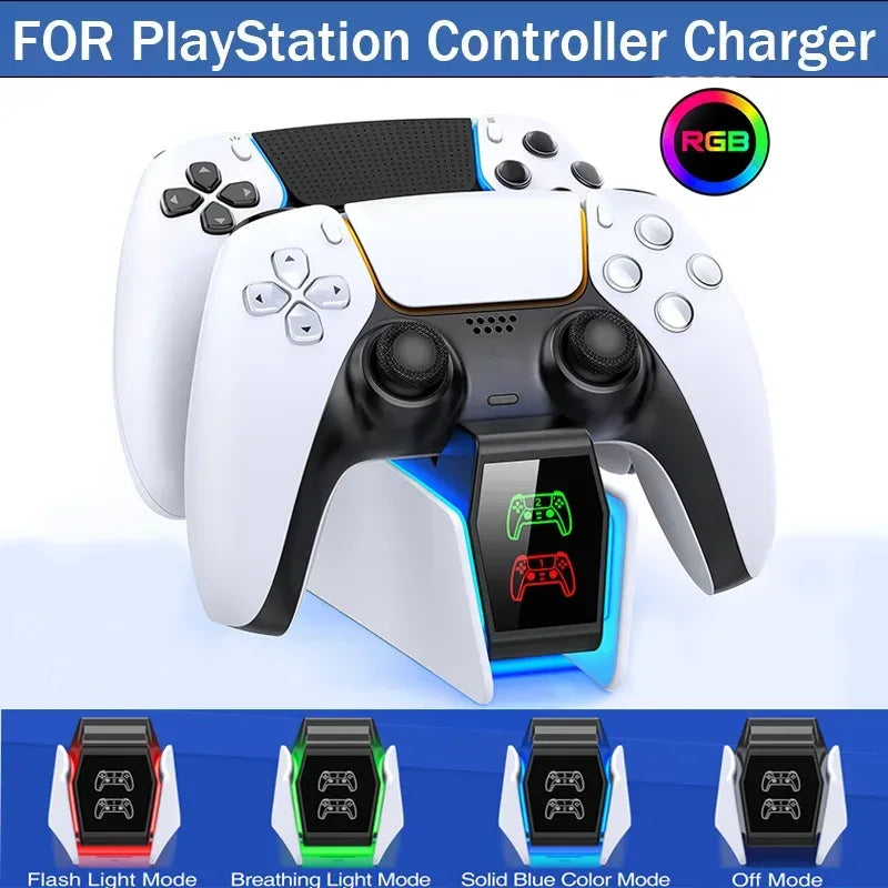 RGB Controller Charging Station For PS5 Dual Fast Charger RGB Indicator Charging Stand Docking Station For PS5 Gamepad - Urbizia