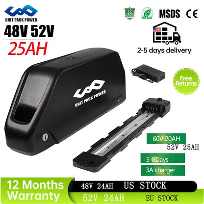 52V 25AH EBike Battery 21700 Cells 72V 15AH 52V 48V 25ah 20AH Powerful Downtube Polly L-G 60V 20AH E Bike Battery Pack for Scooter 1000W 1500W 2000W