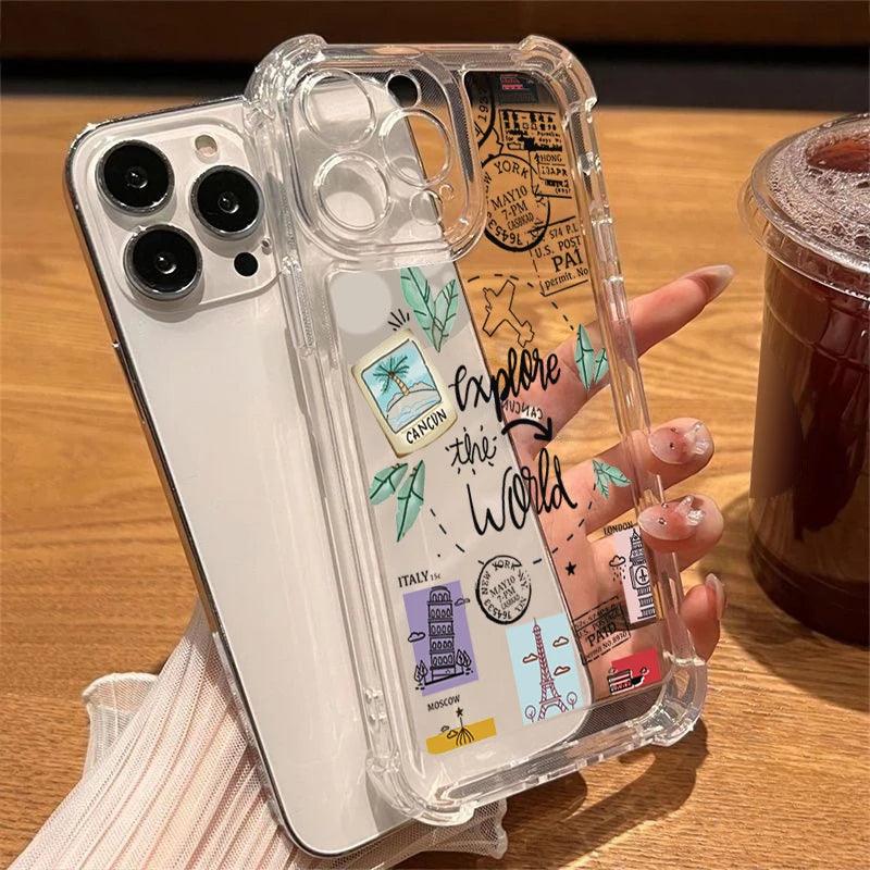 Transparent Travel Map TPU Case for iPhone Series