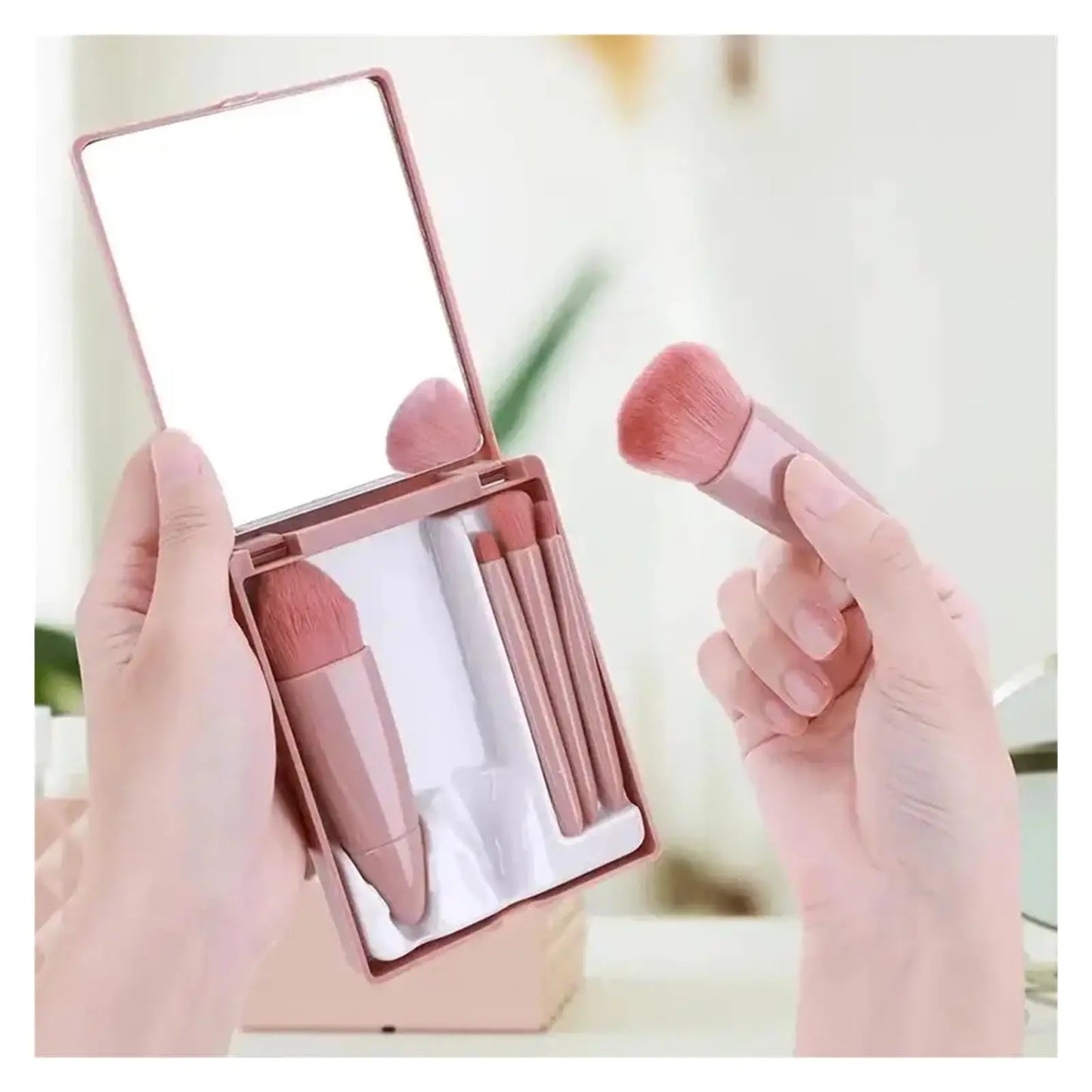 5-Piece Mini Travel Makeup Brush Set with Case and Mirror