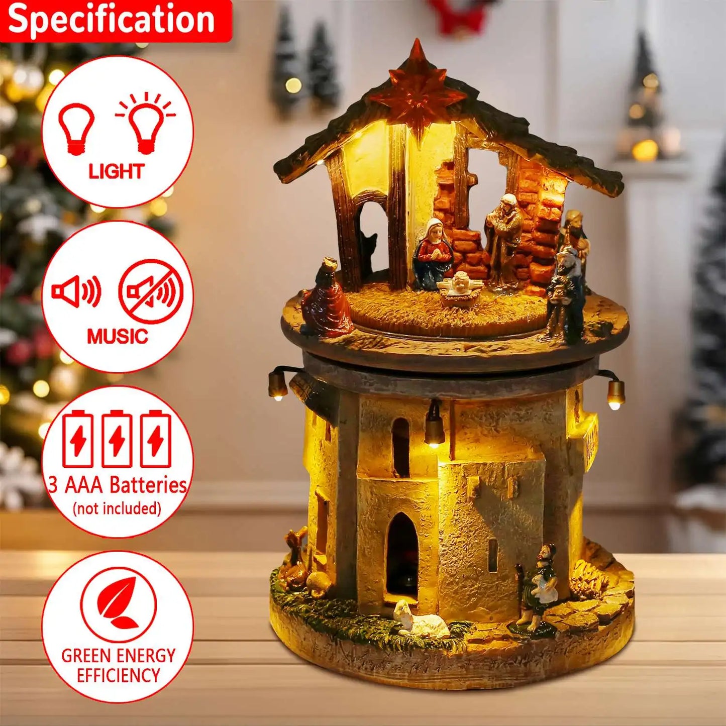 Animated Christmas Nativity Scene – Rotating Manger Figurine