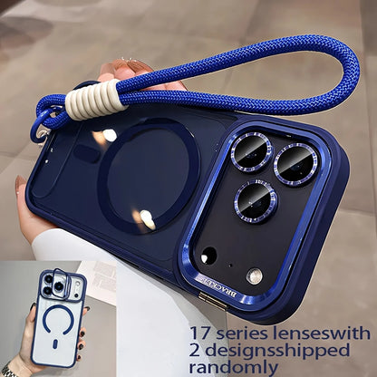 Luxury Orange Lanyard Magnetic Wireless Charging Metal Lens Holder Phone Case，CompatibleiPhone 17 Pro Max Air 16 15 14 13 12 Pro