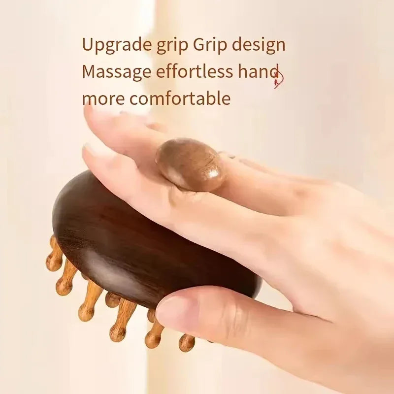 Natural solid wood meridian massage comb round tooth GuaSha tool relieves headaches and relaxes scalp acupoint massage brush