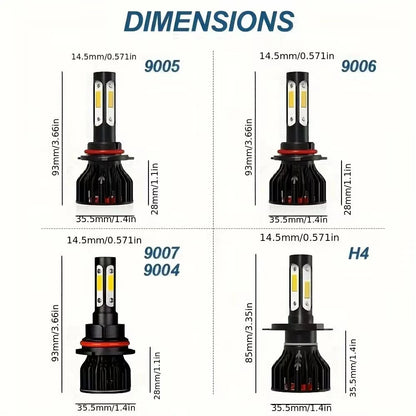 2pcs New 4 Sides 9005/HB3 9006/HB4 H4 H7 H11 H13 9004 9007 Car LED Bulbs 6000K White 8000K Ice Blue 26000LM 360 Beam Angle