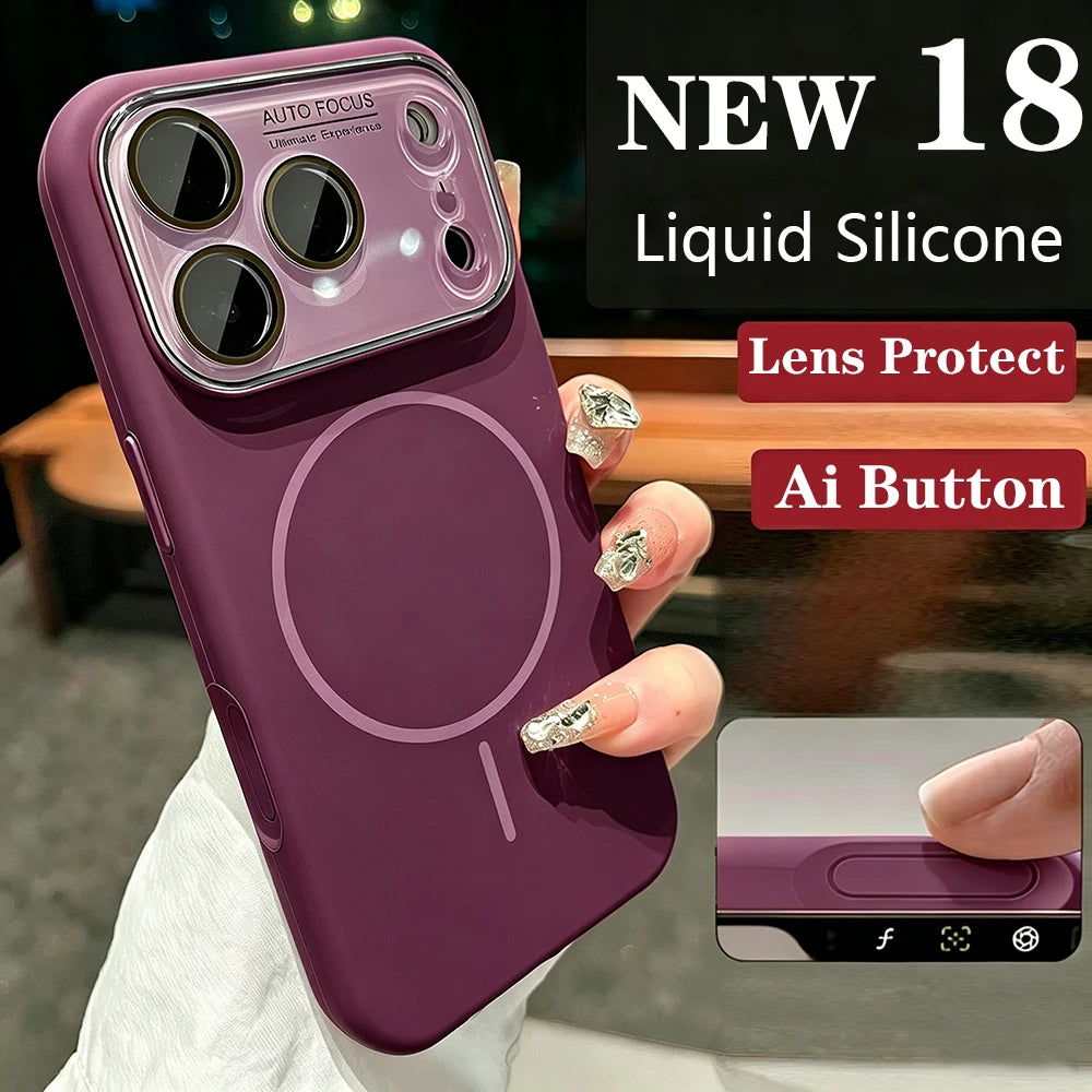 Original Advanced Liquid Silicone For Magsafe Case For iPhone 18 17 Pro Max 16 15 14 Magnetic Charging Glass Lens Protect Cover