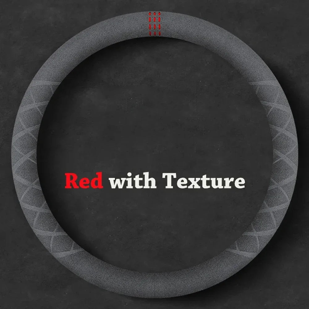 Car Steering Wheel Covers Cowhide Suede Steering Wheel Cover Wrap Universal 37-38cm Breathable Steering Covers Car Accessories