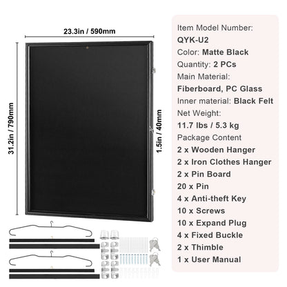 SucceBuy Jersey Display / Sports Card Display Frame Case, Large Lockable Sport Shadow Box, 98% UV Protection PC Glass & Hangers